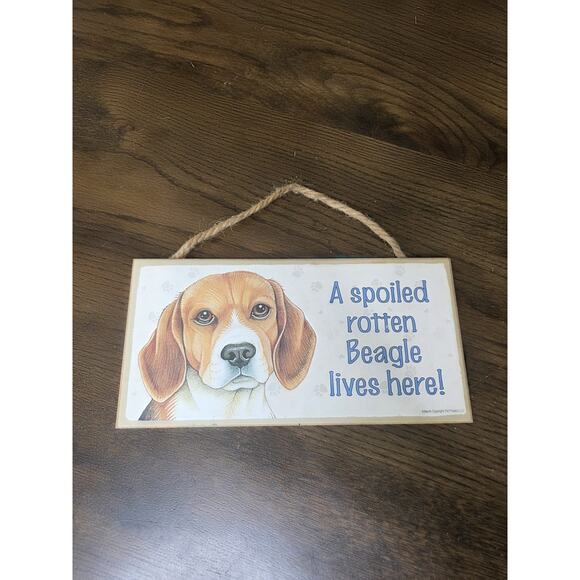 A Spoiled Rotten Beagle lives here CUTE Dog Sign 5"x10" USA Wood Plaque - Picture 1 of 16
